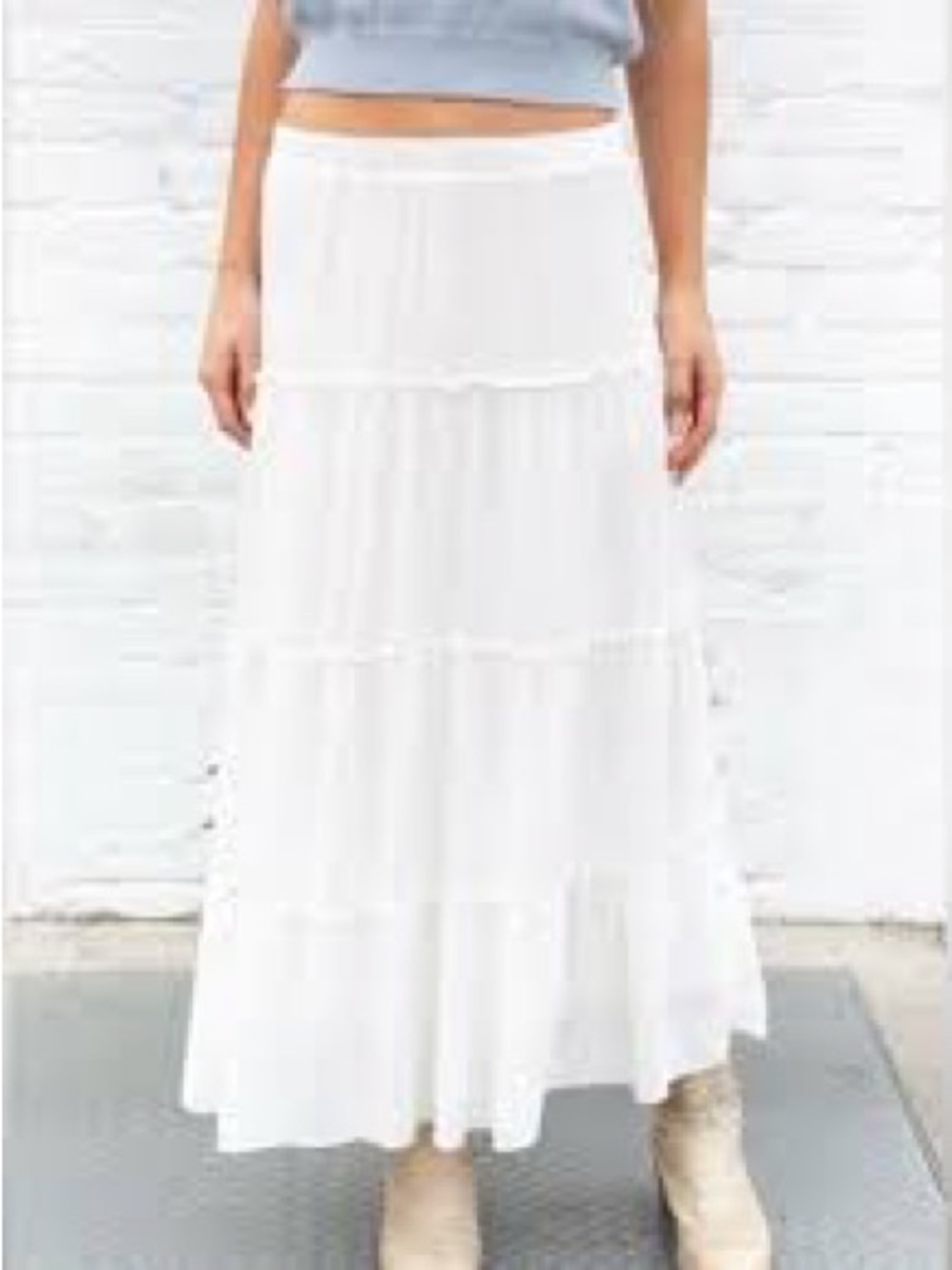 Brandy Melville White Tiered Maxi Skirt